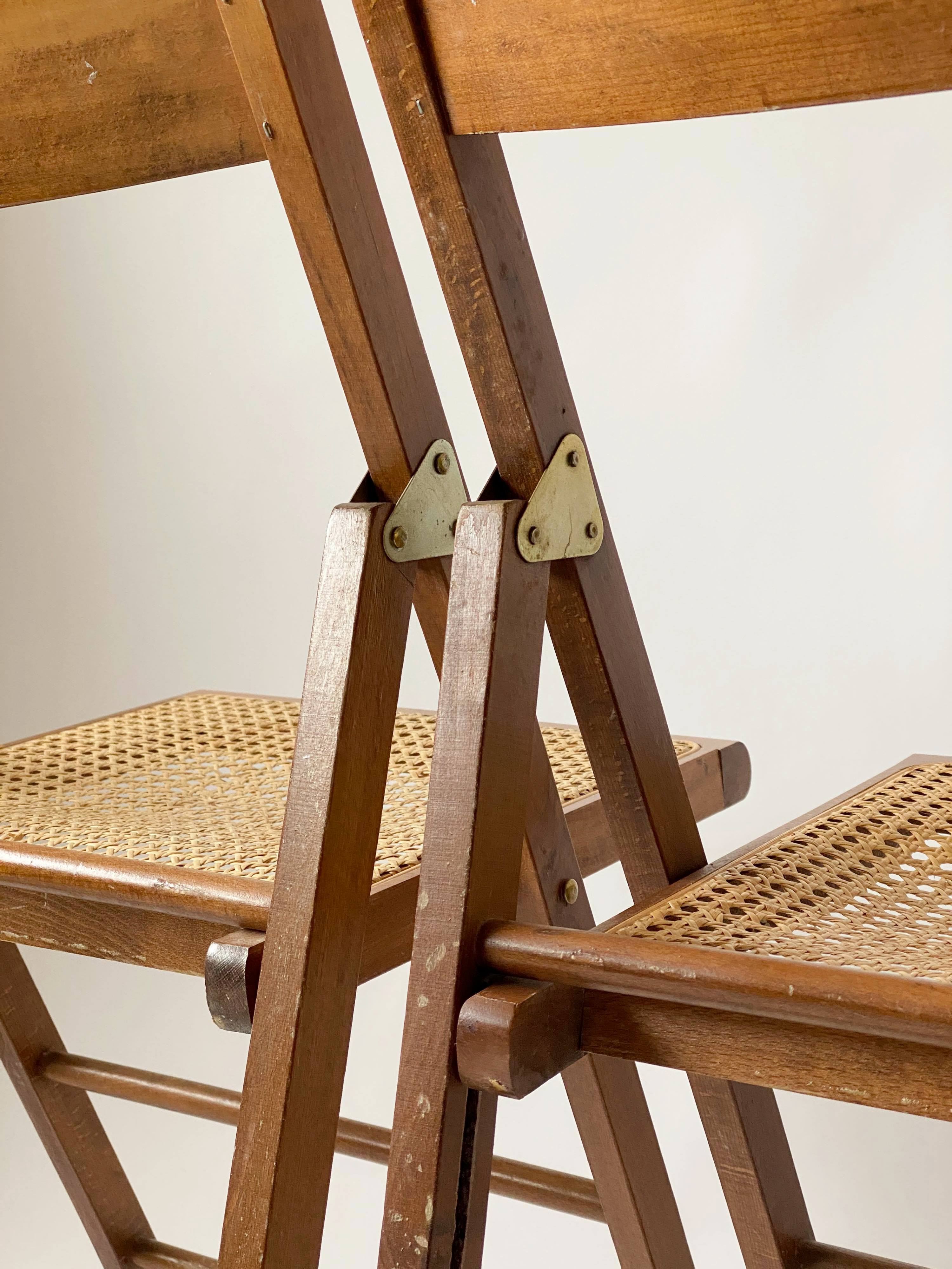 Pair folding chairs caning