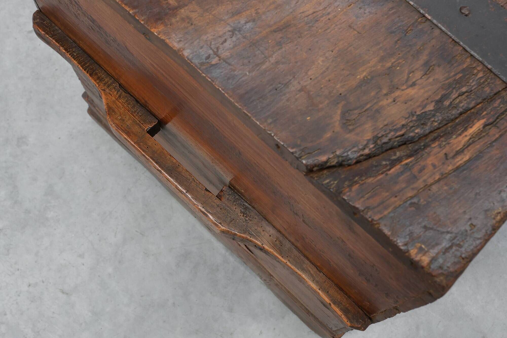 Flemish Oak Blanket Chest with panelled front and iron lock, dated 1825