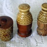 Set condiments sel poivre moutarde céramique et bois