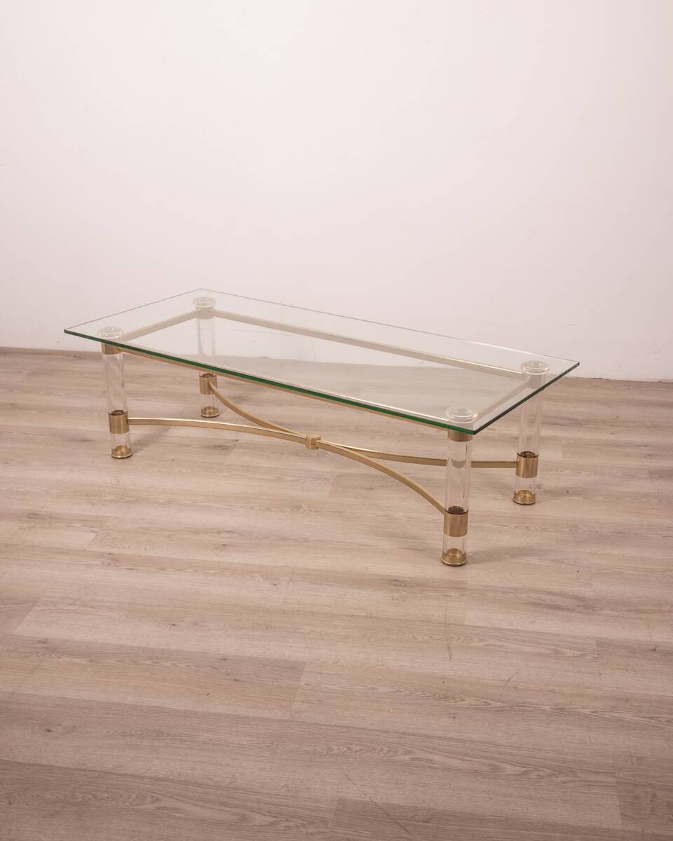 Vintage 70's table in brass and lucite design by sandro petti for metalarte