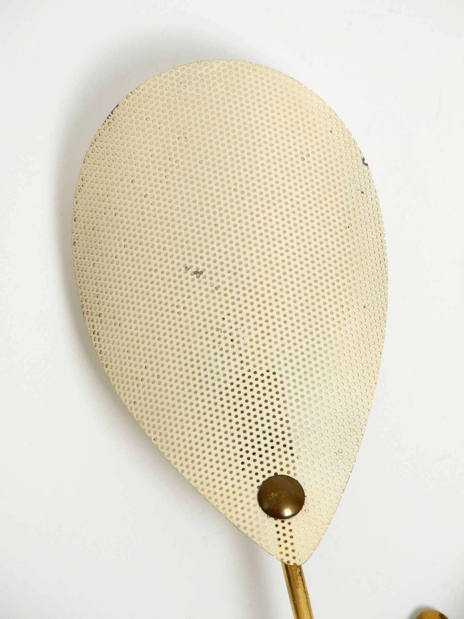 Mid Century Modern brass wall lamp with perforated metal sheet lampshades