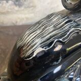 Sculpture poisson vintage céramique barbotine noir ancien art déco XXème