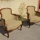 Bergère armchair in walnut and upholstered fabrics, set of 2