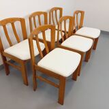 Set of 6 vintage chairs in elm wood and bouclé fabric from the 70s