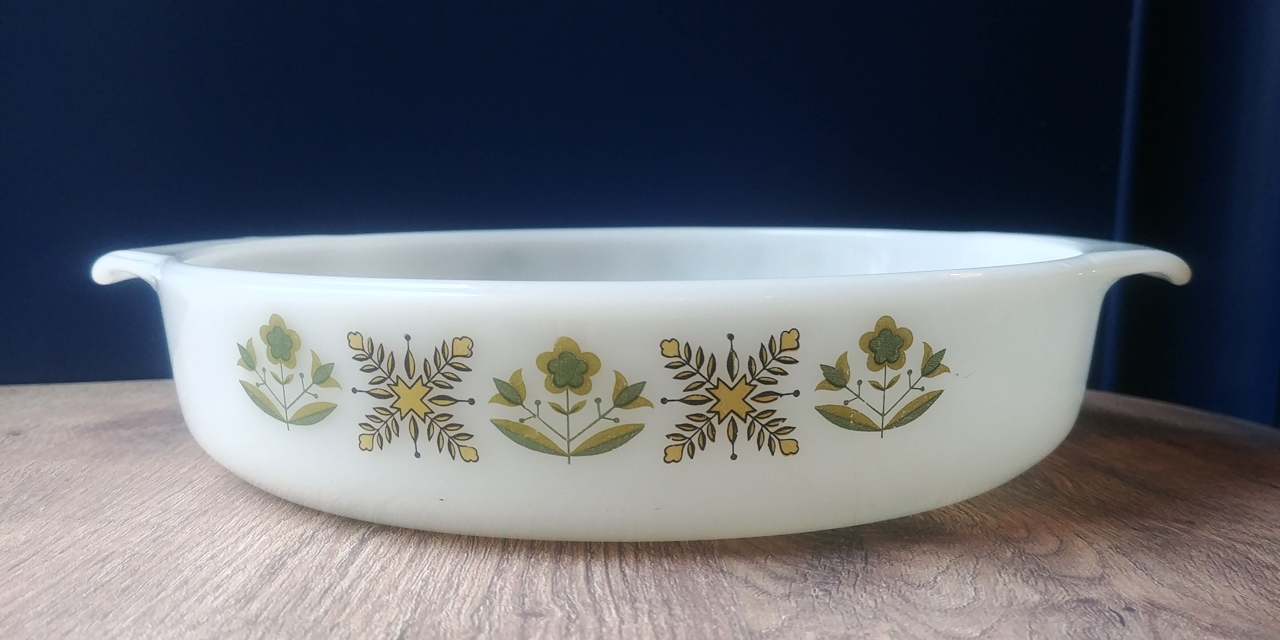 Serving dish Vintage Anchor Hocking Made in USA 70s décor green flowers