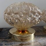 Set of two vintage amber glass wall lights