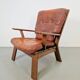 Fauteuil en bois brutaliste avec revêtement en cuir marron, Allemagne, années 1960.