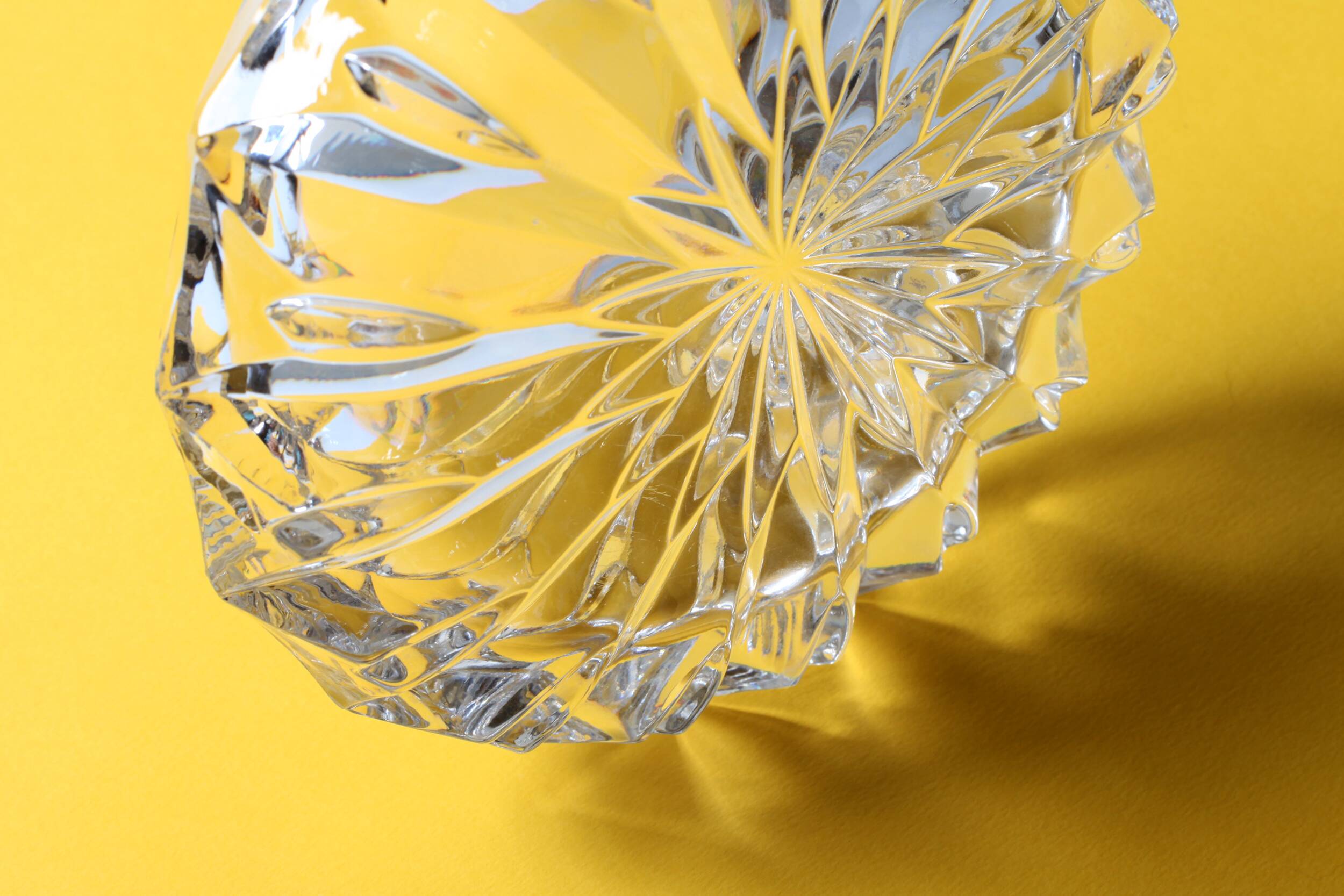 Vintage Heavy Cut Glass Ashtray, Large Round Mid-Century Accessory