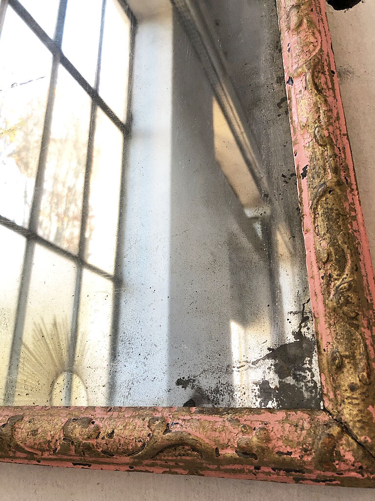 Pink patinated mirror 19th 54x70cm