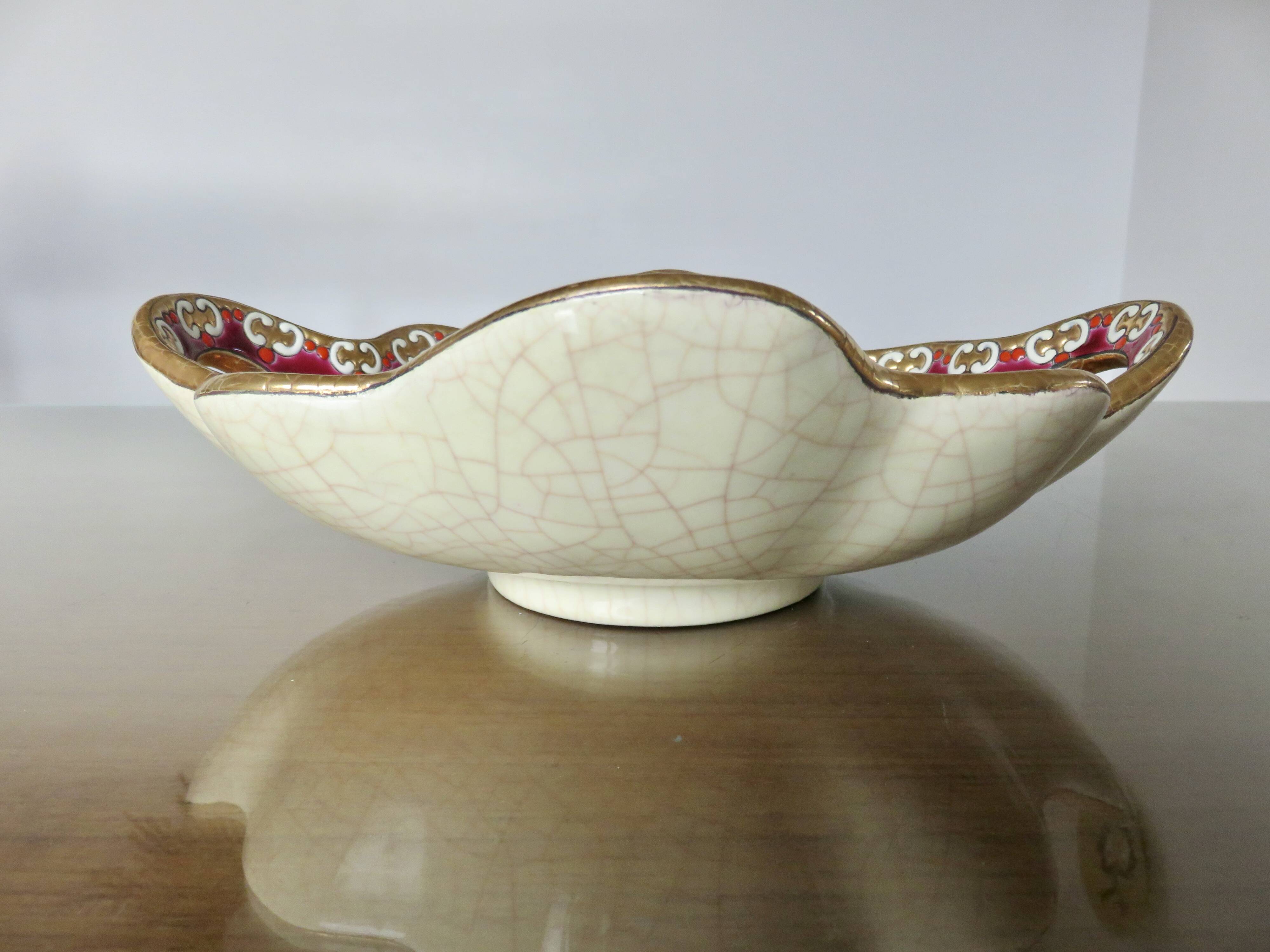 Longwy enamel dish, "Venice" pattern, 1940s-50s