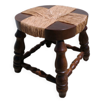 Antique wooden and straw stool