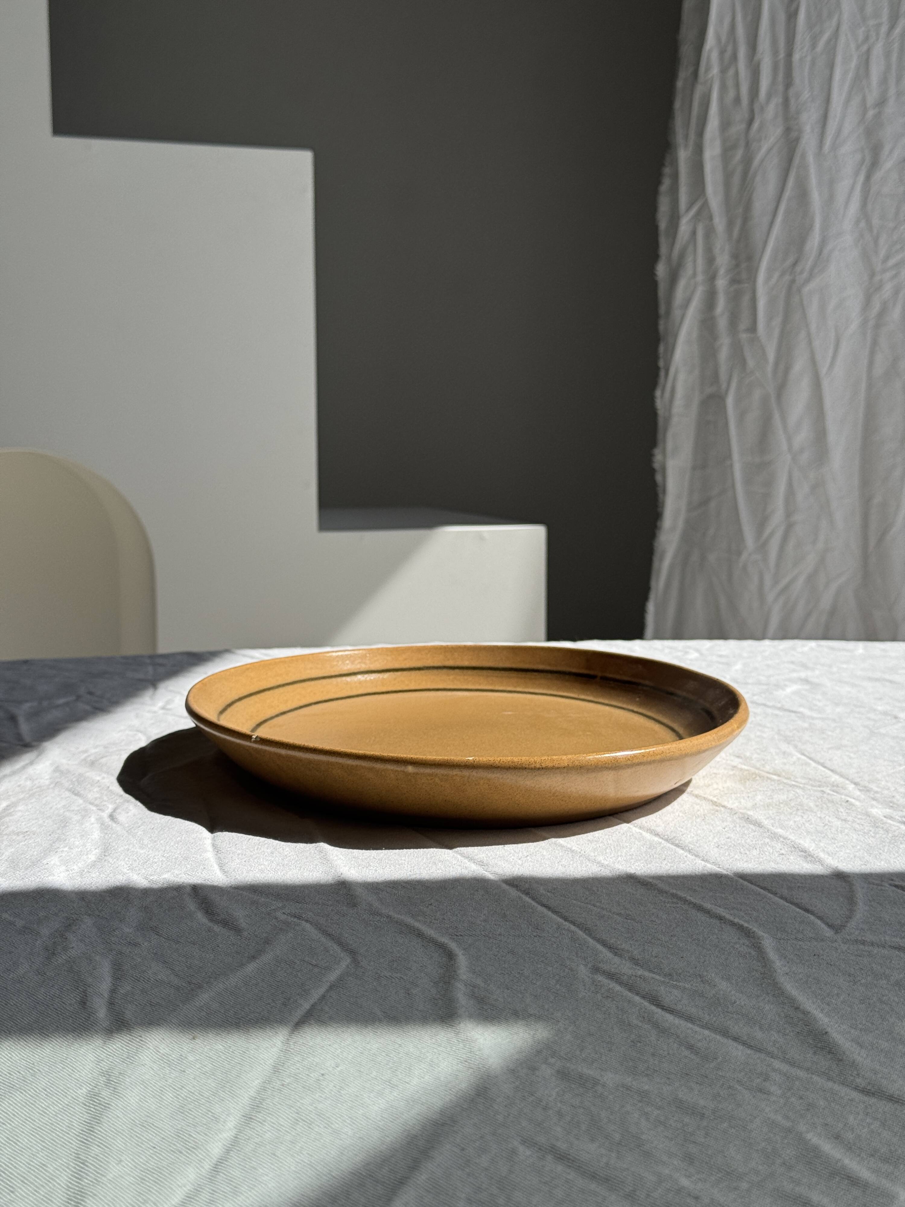 Large oval Sarreguemines stoneware dish with brown border 27x37