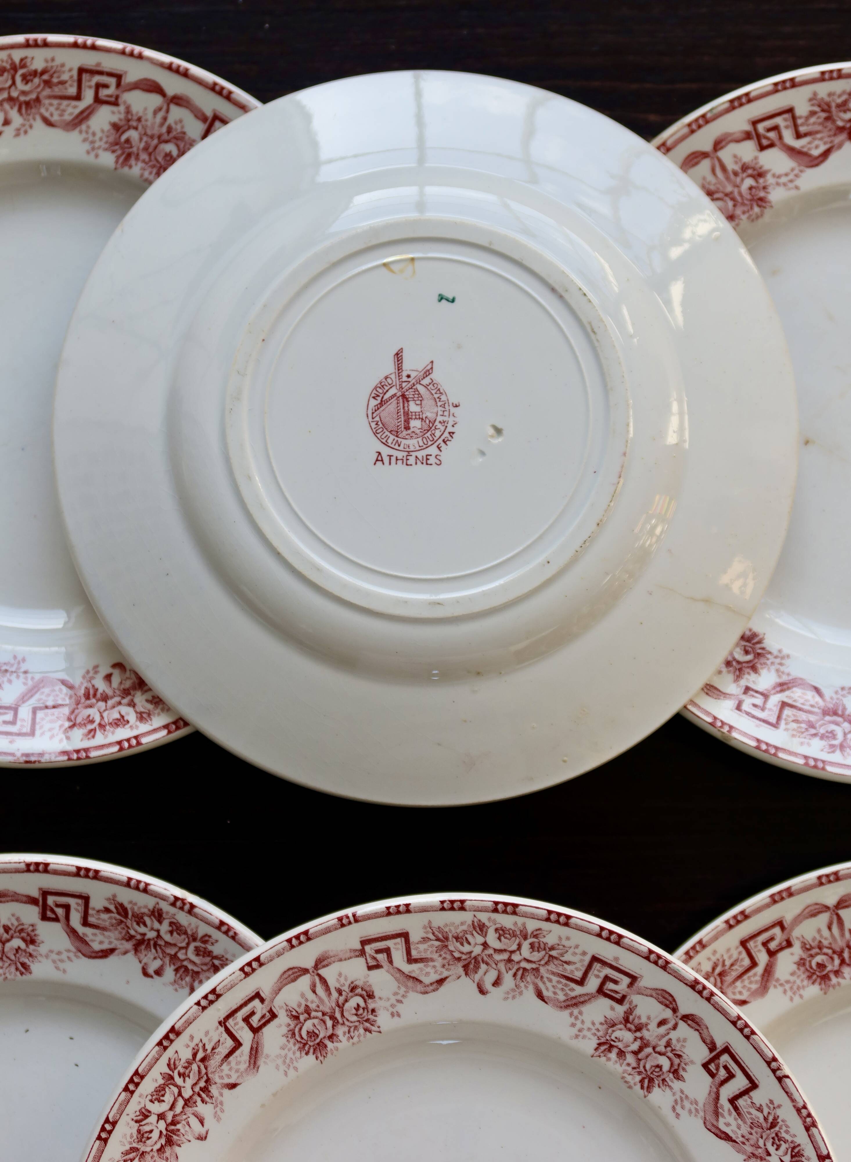 6 vintage ironstone dinner plates - Moulin des Loups - Athens pattern