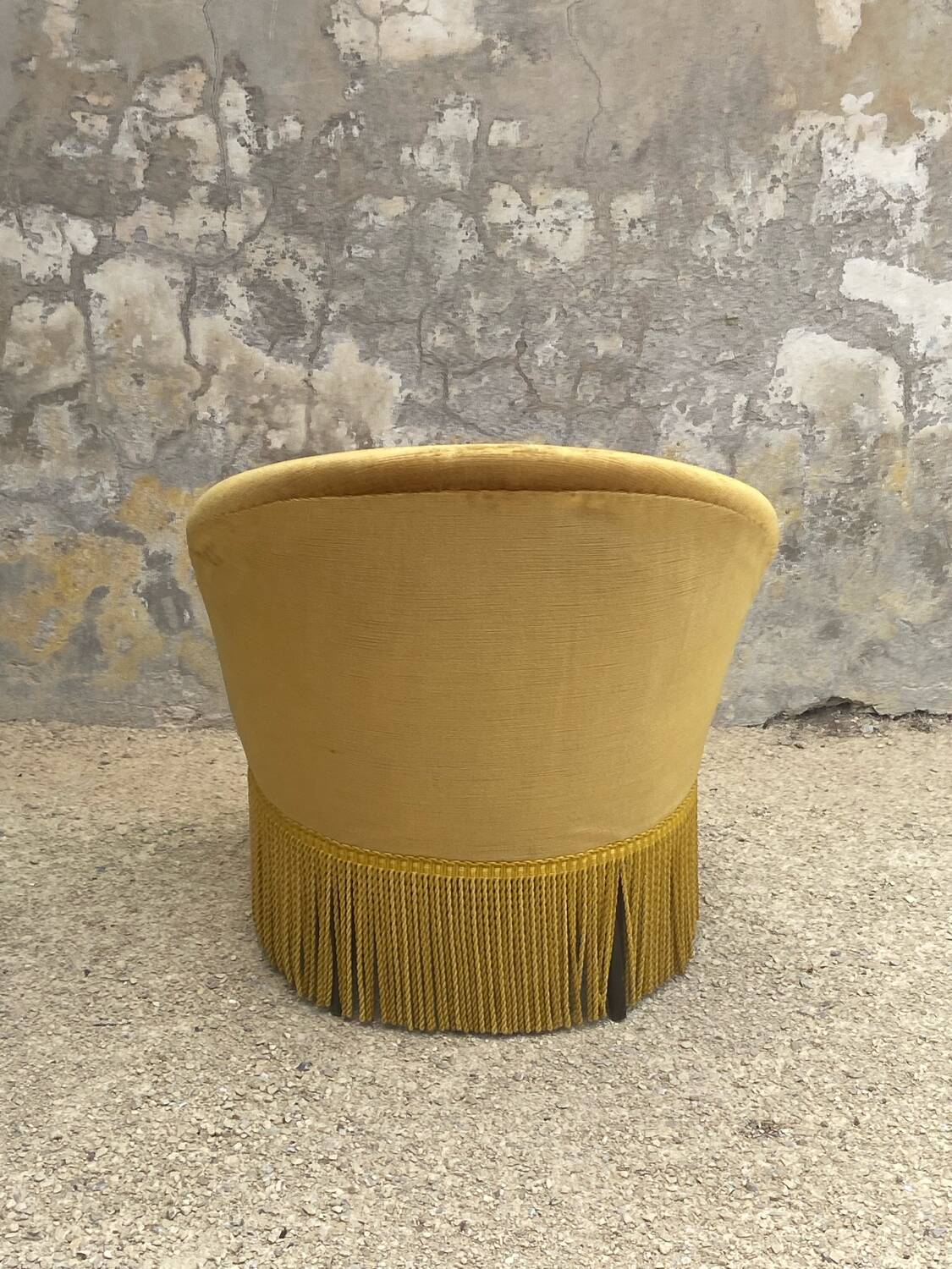 Pair of vintage toad armchairs in golden yellow velvet