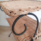 Magazine table, vintage pedestal table, side table, rattan
