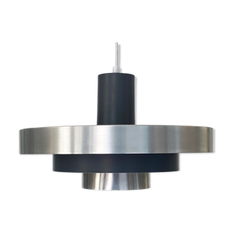 Layered pendant light in brushed aluminum. Denmark 1960s