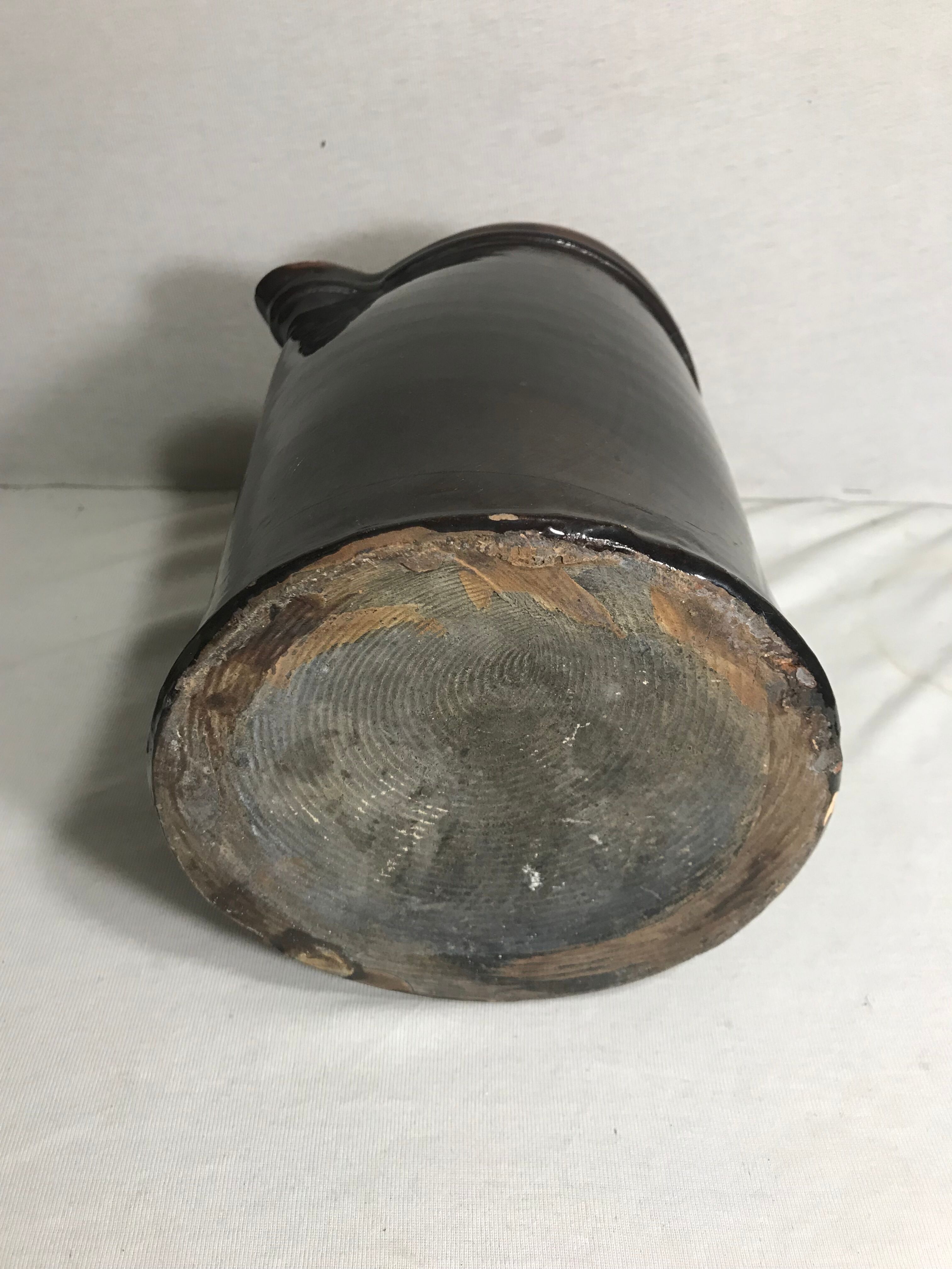 Old ceramic jug with brown enamel inside beige beige 50's