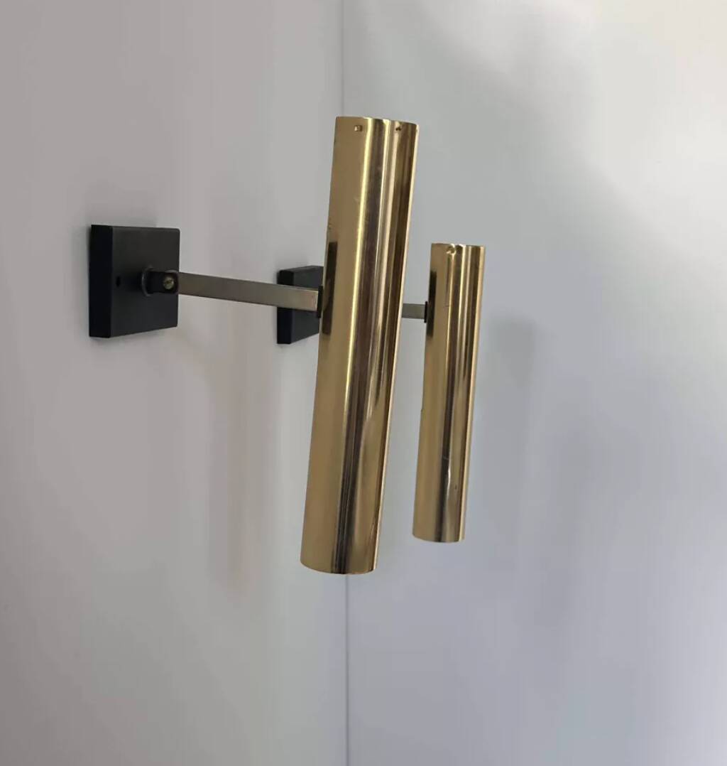 Pair of vintage modernist wall lights, brass, France 1970