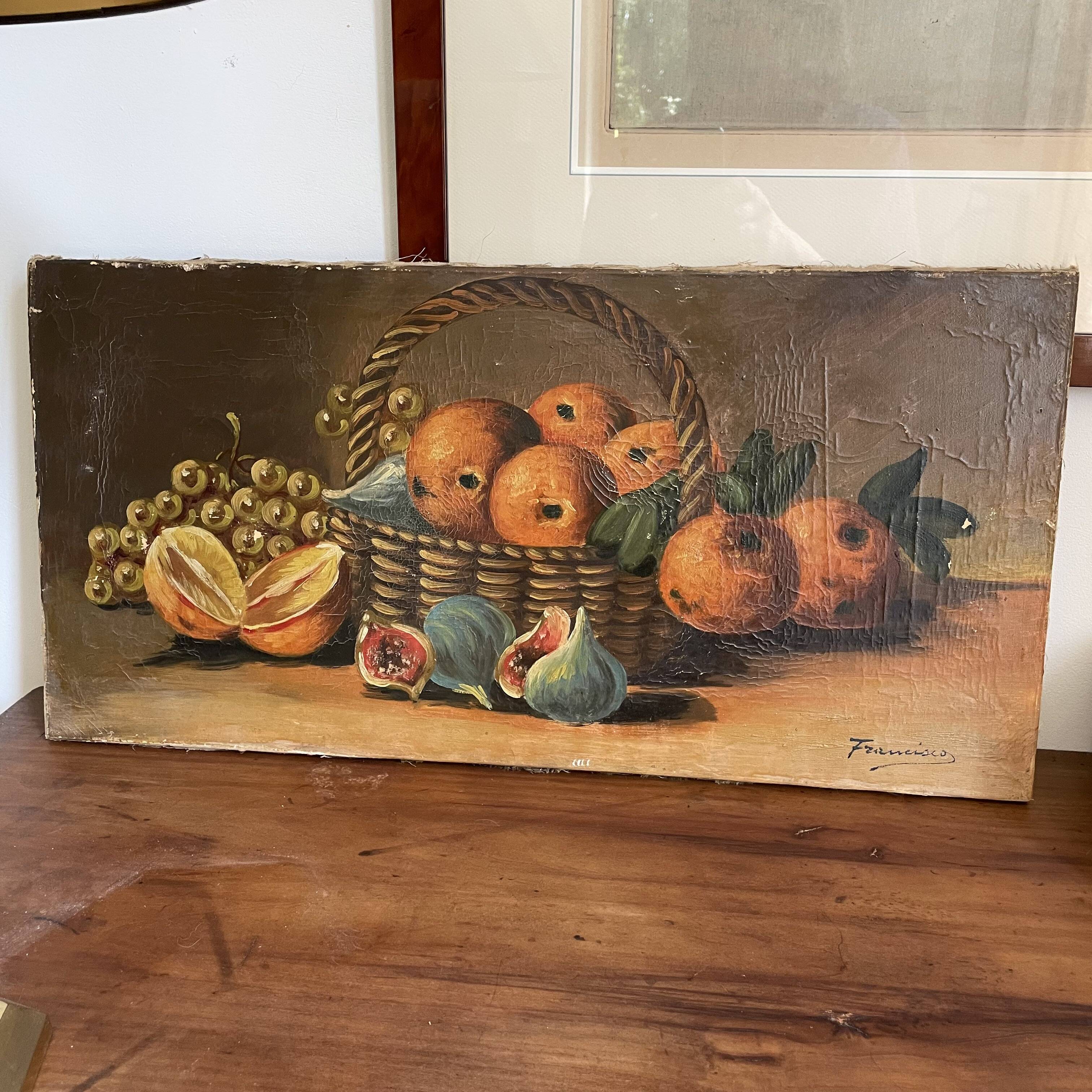 Oil painting on canvas, still life with fruit