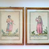 Two frames engravings couple Tobolsk with rose