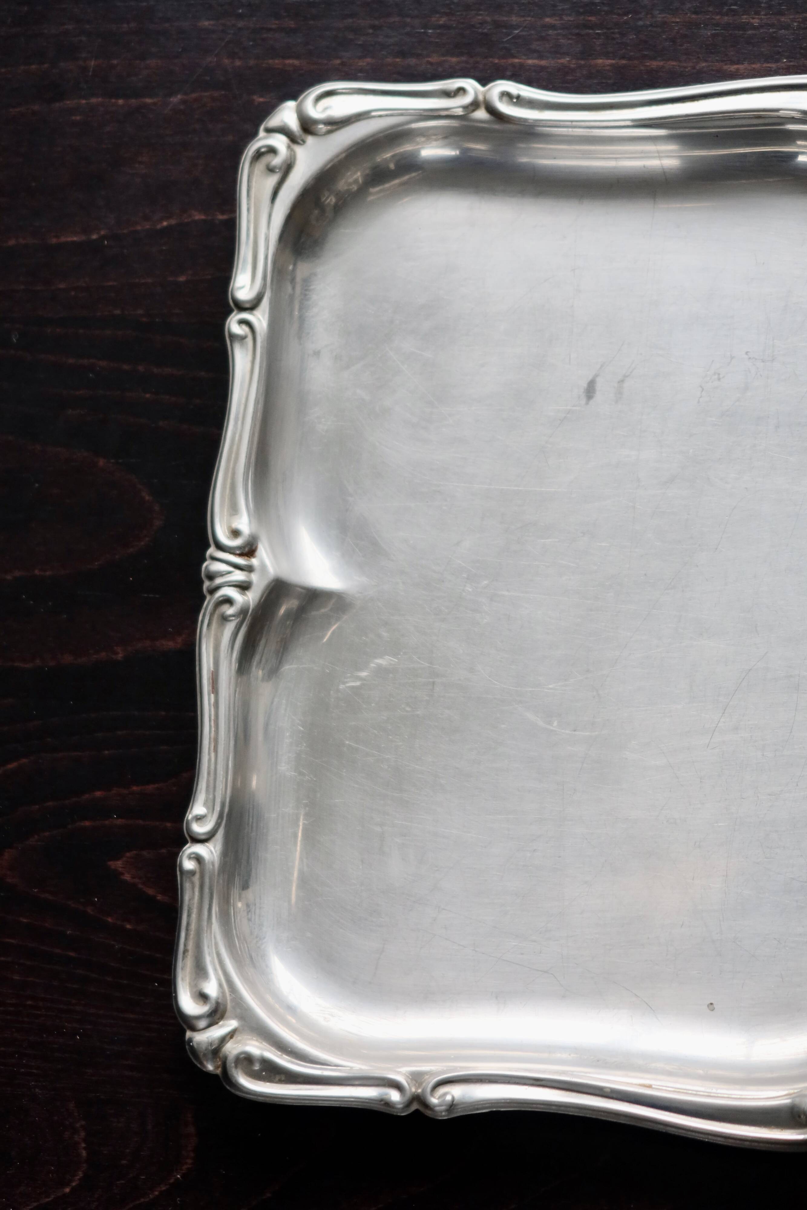 Vintage rectangular stainless steel tray - Rockery edge