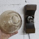 1960s ball wall light in dark wood and amber glass