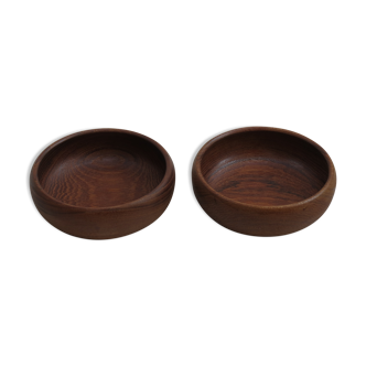 Pair hand crafted galatix teak bowls 1970s
