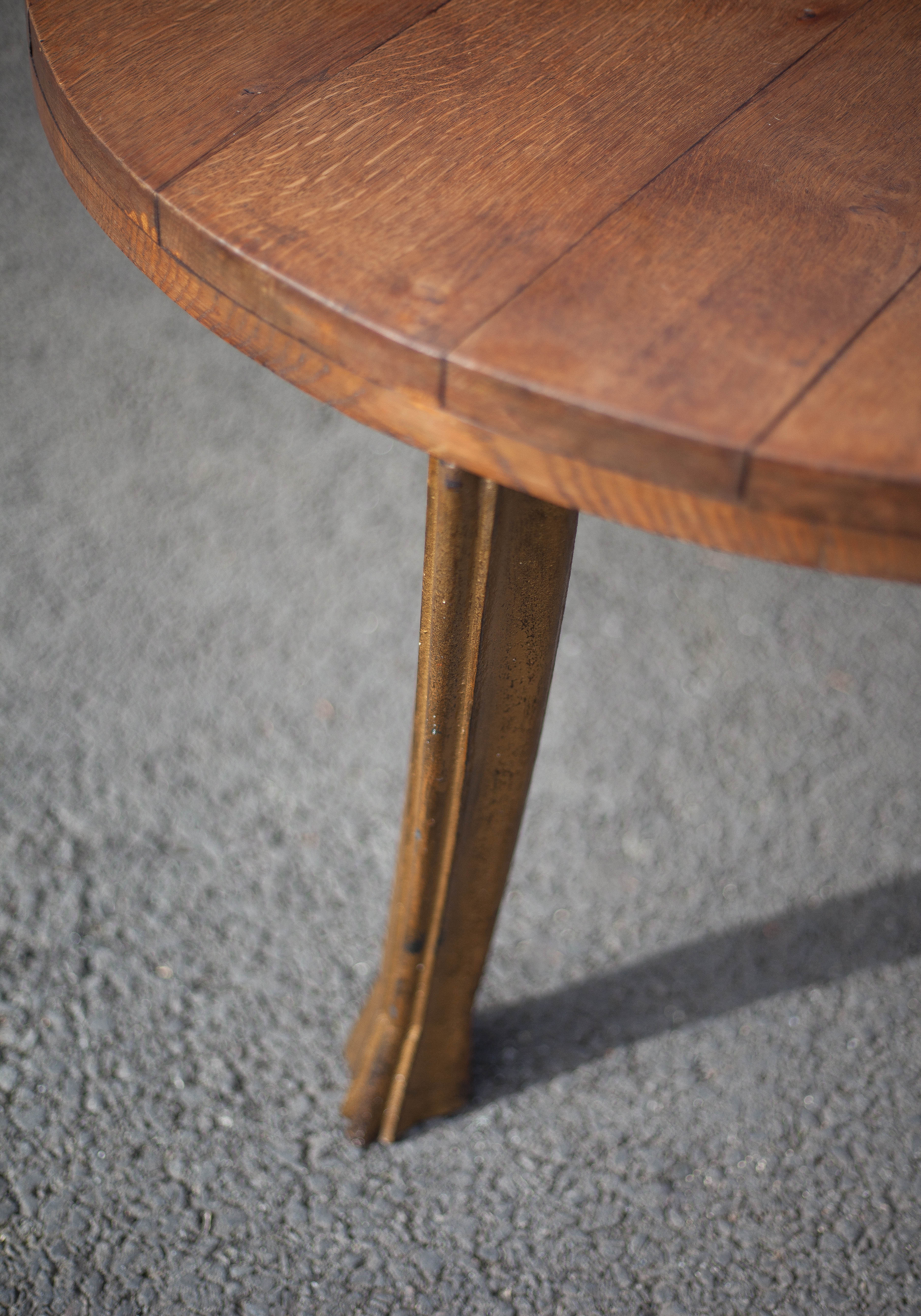 Wooden coffee table with cast iron legs