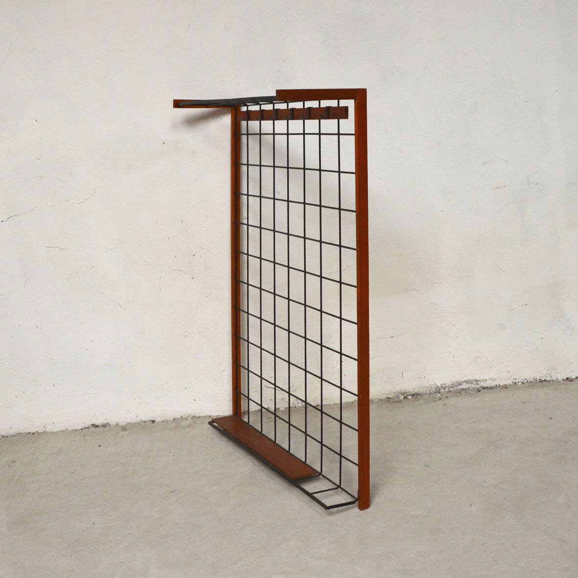 Iron and wood wall coat holders, 1960