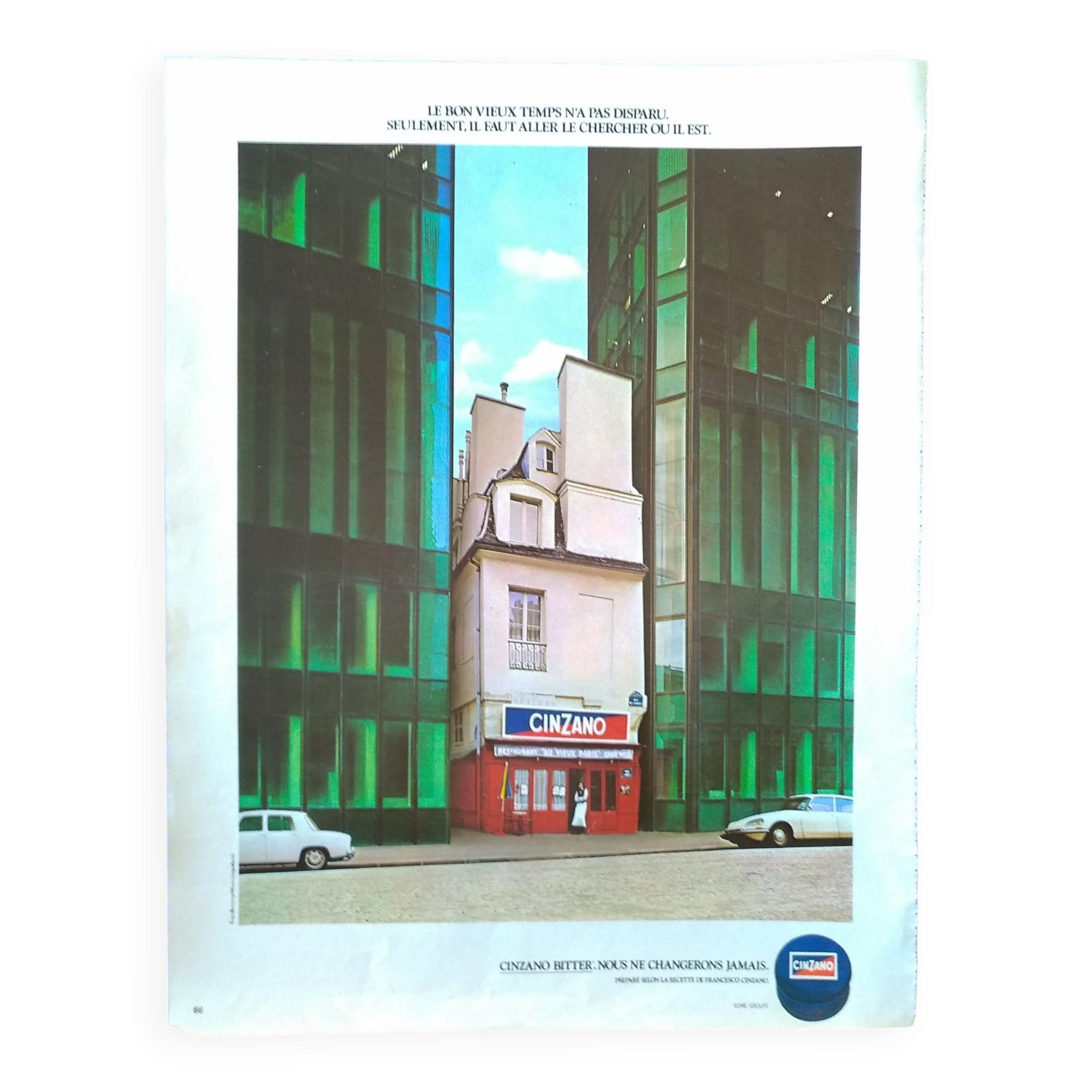 A paper advertisement Cinzano Bitter issue period magazine restaurant "in old paris at Nico!