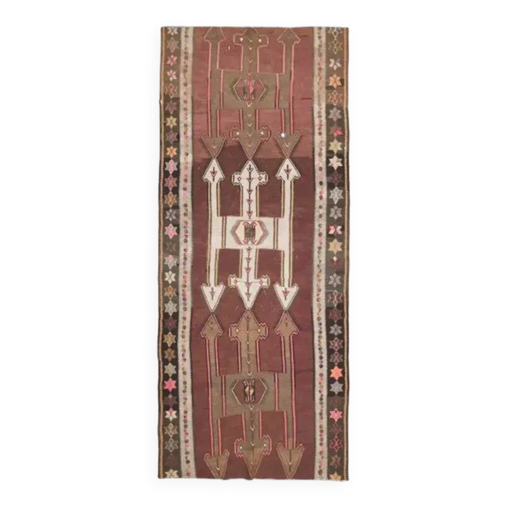 Vintage Turkish Oushak handmade wool cotton brown runner rug 168x395