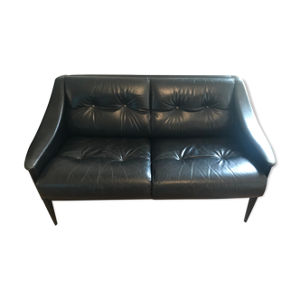 Black leather Dezza sofa by Gio Ponti