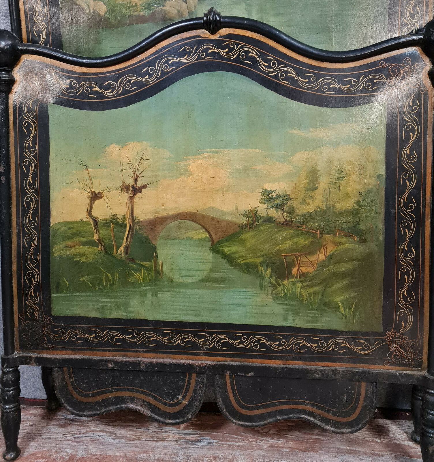 Pair of cast iron beds with hand-painted decorations period
