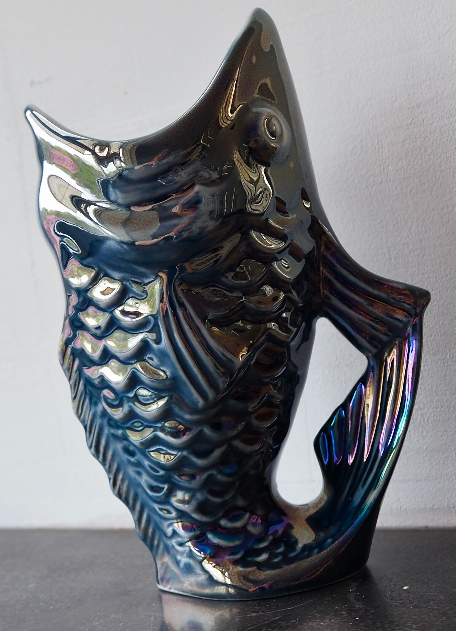 Blue lustre porcelain fish jug