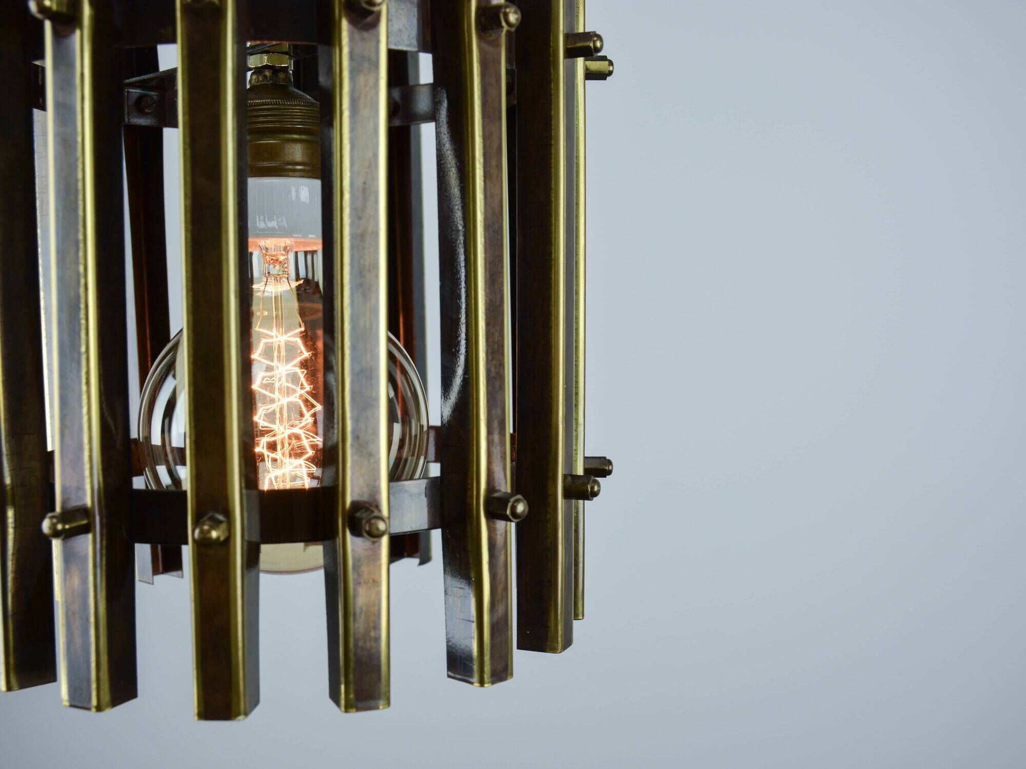 Italian Brutalist Brass-Metal Pendant Lamp