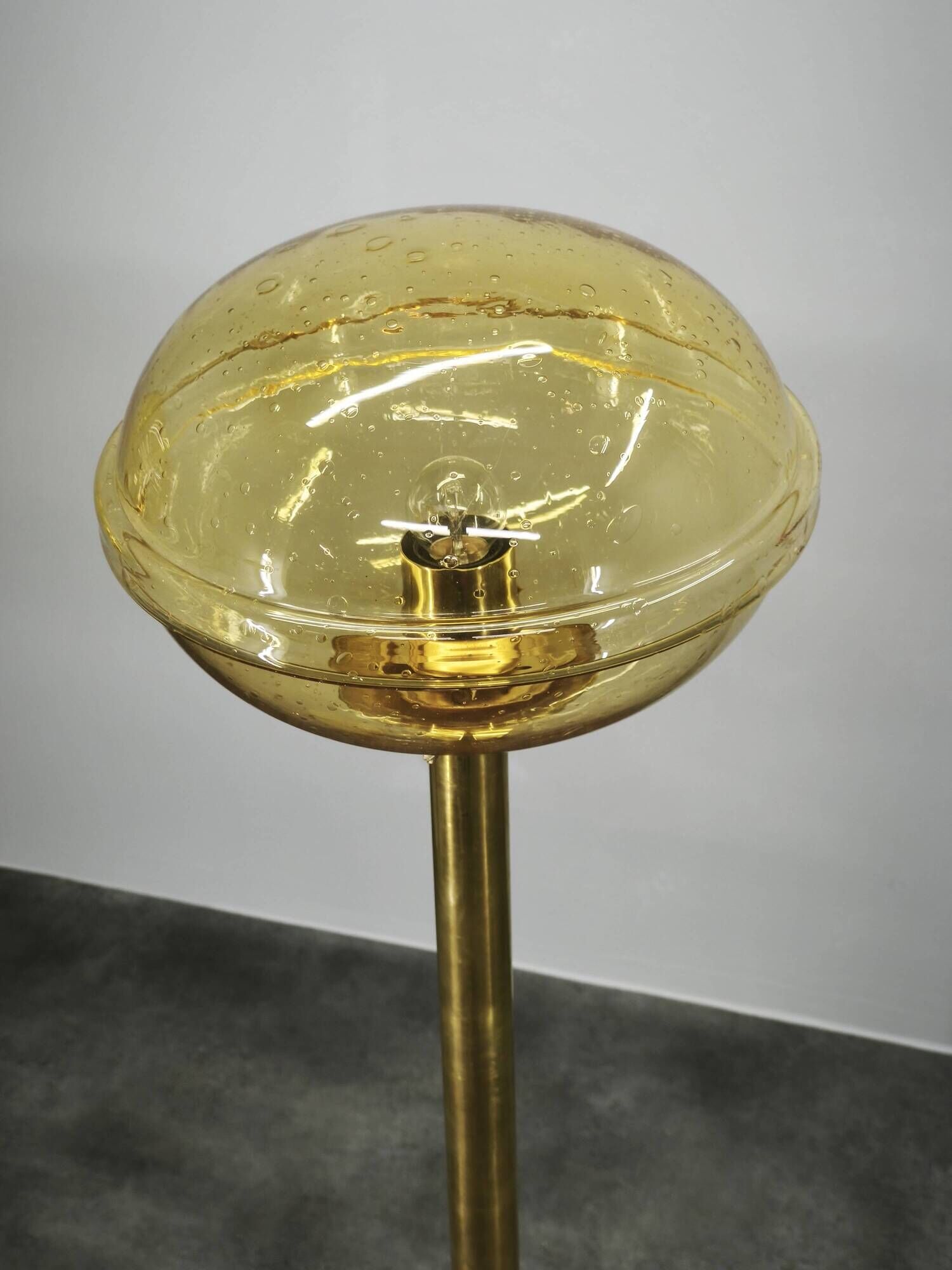 Pair of Brass and Amber Glass Floor Lamps from Kamenický Šenov, 1970s