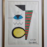Abstract composition, original drawing signed Contreras, 1980s, 32 x 42 cm framed under glass
