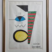 Abstract composition, original drawing signed Contreras, 1980s, 32 x 42 cm framed under glass