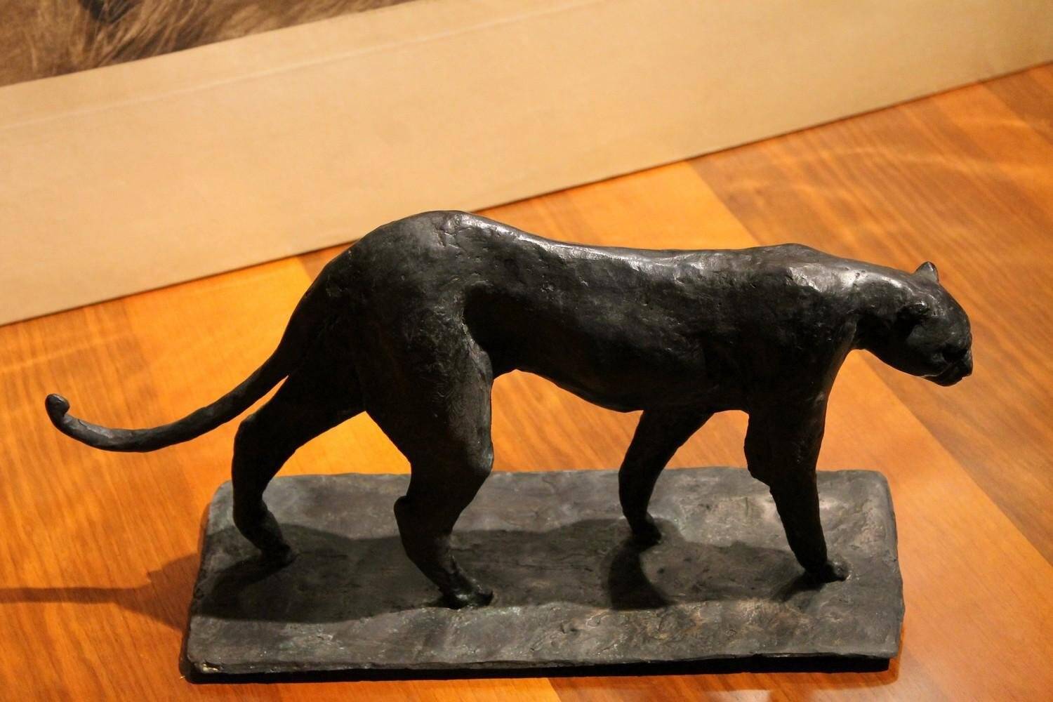 Art Deco Inspired Black Patinated Bronze Leopard Sculpture, 2020