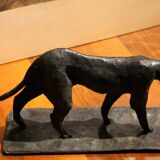 Art Deco Inspired Black Patinated Bronze Leopard Sculpture, 2020
