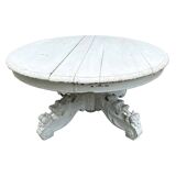 White lacquered oak table, richly carved central leg. Late 19th century