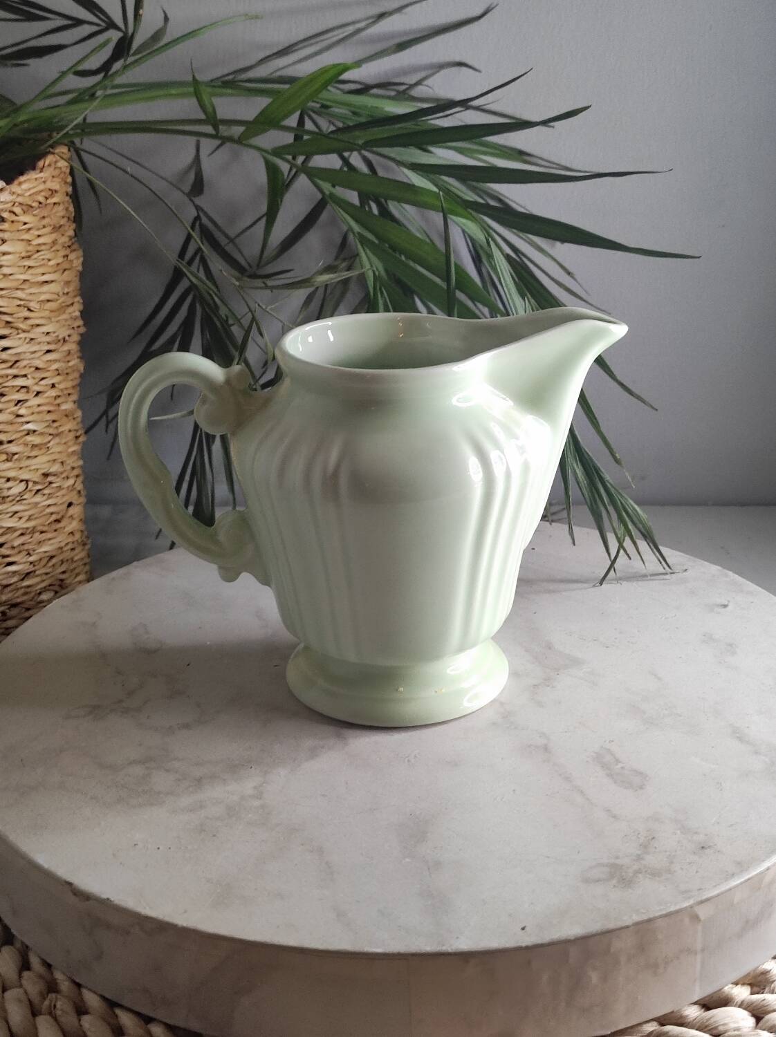 Green ceramic milk jug