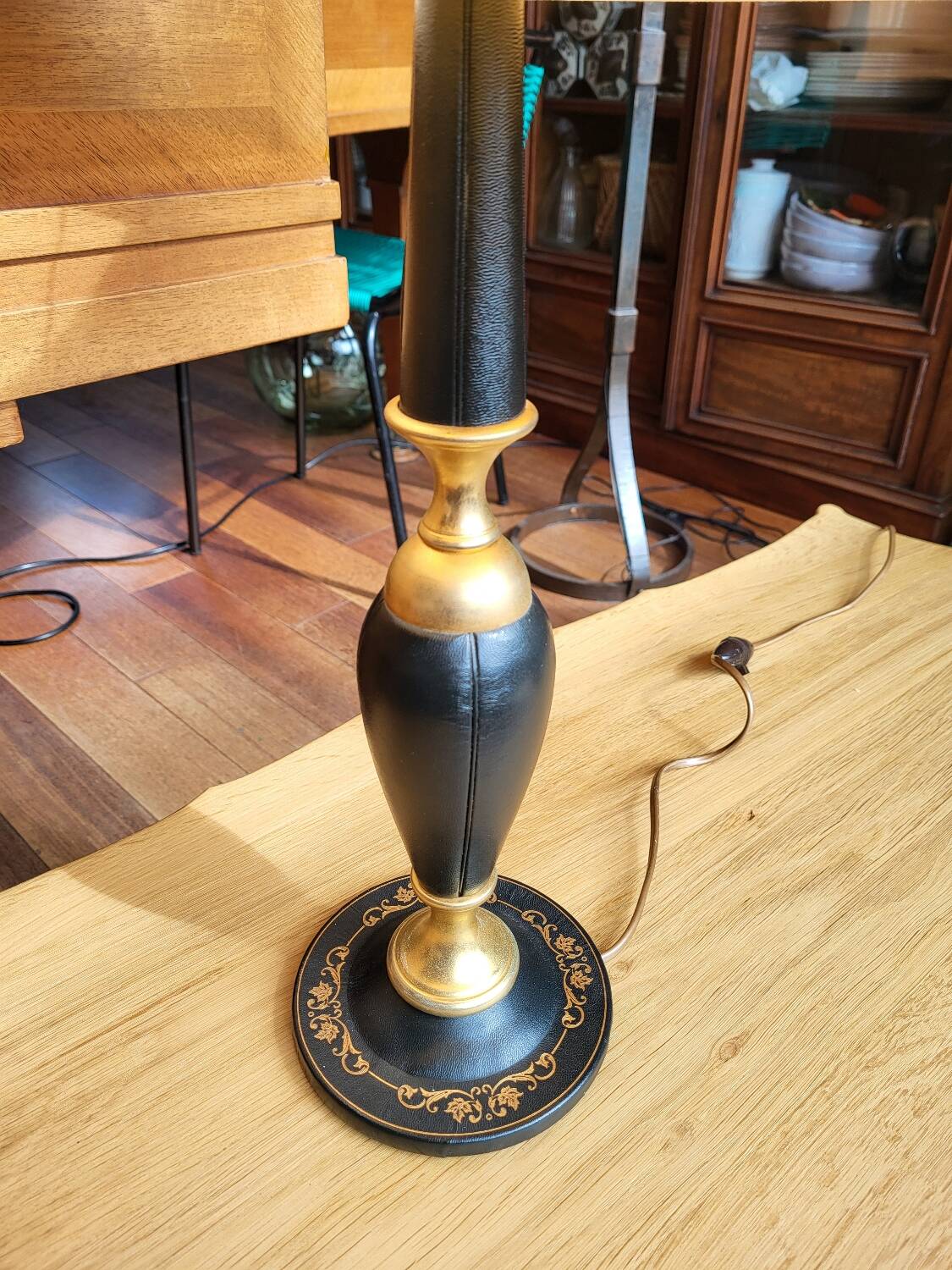 Vintage leather and brass desk lamp Le Tanneur
