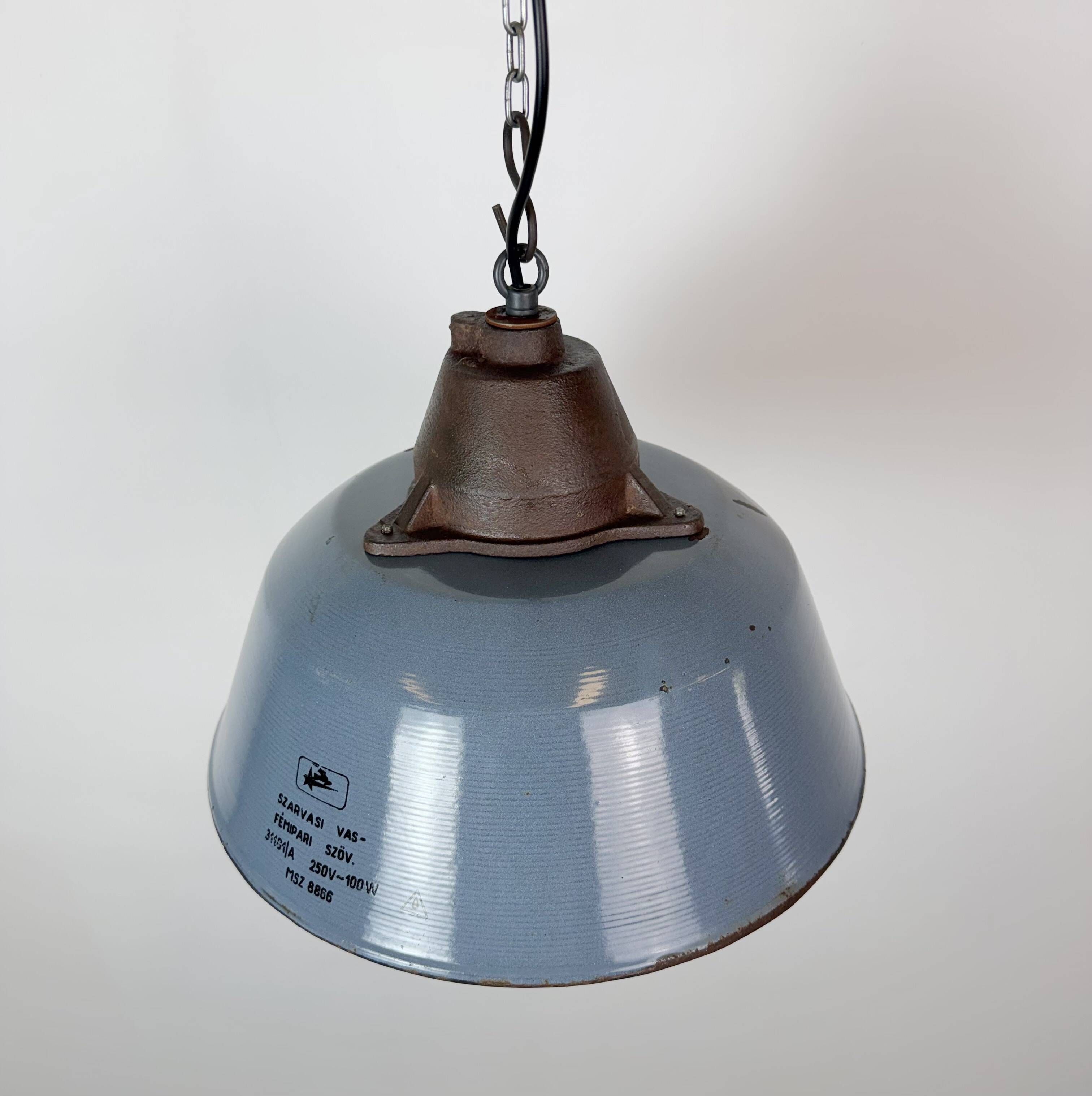 Industrial Grey Enamel and Cast Iron Pendant Light, 1960s