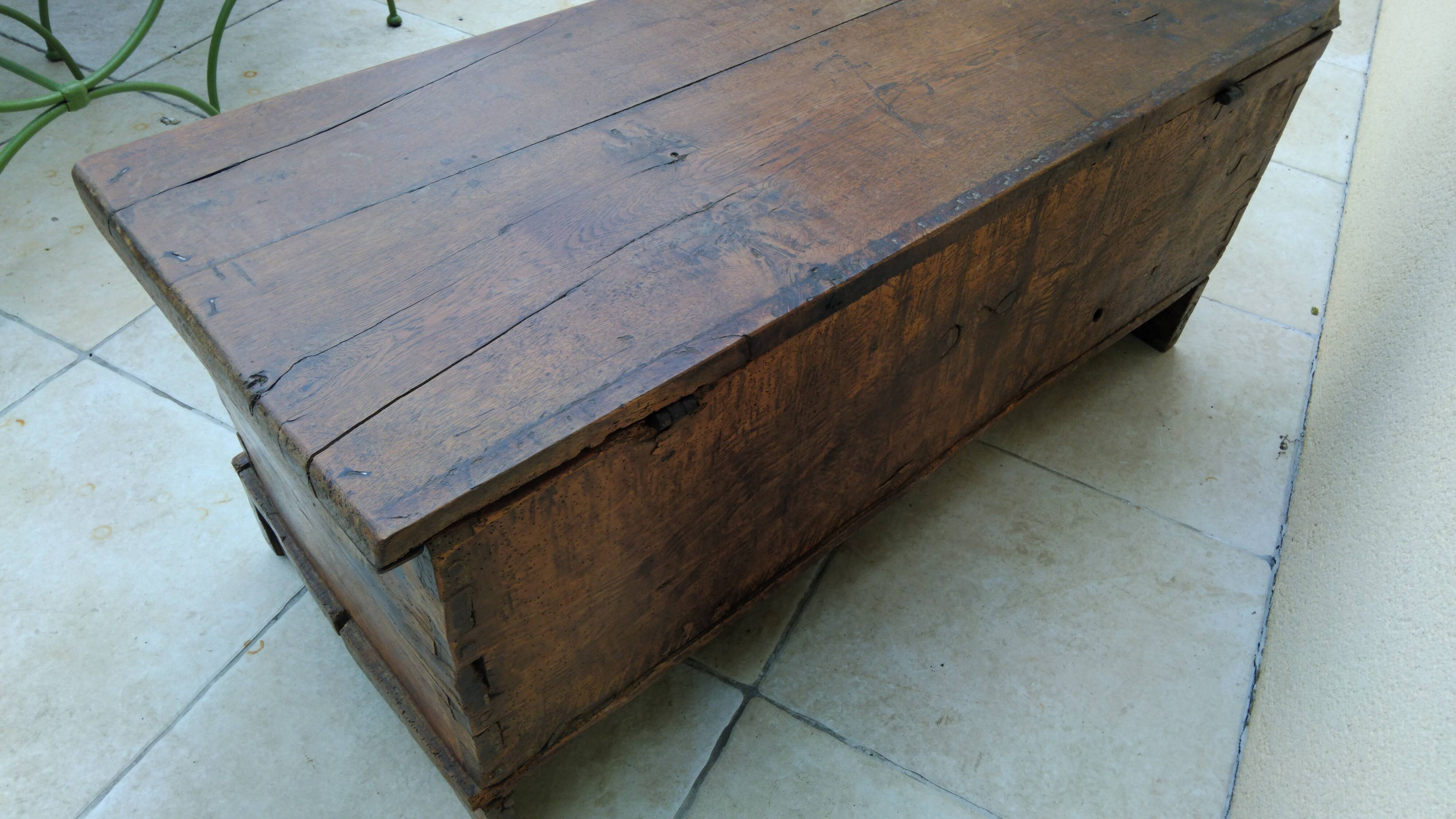 Antique marriage chest castle 17th century solid oak