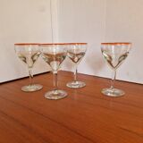 Set of 4 Blown Glass Bistro Glasses with Red Rim