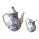 Lunéville earthenware coffee pot and milk jug, Toile de Jouy model