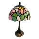 Tiffany style table lamp, stained glass lampshade, silver metal base, Art Nouveau style