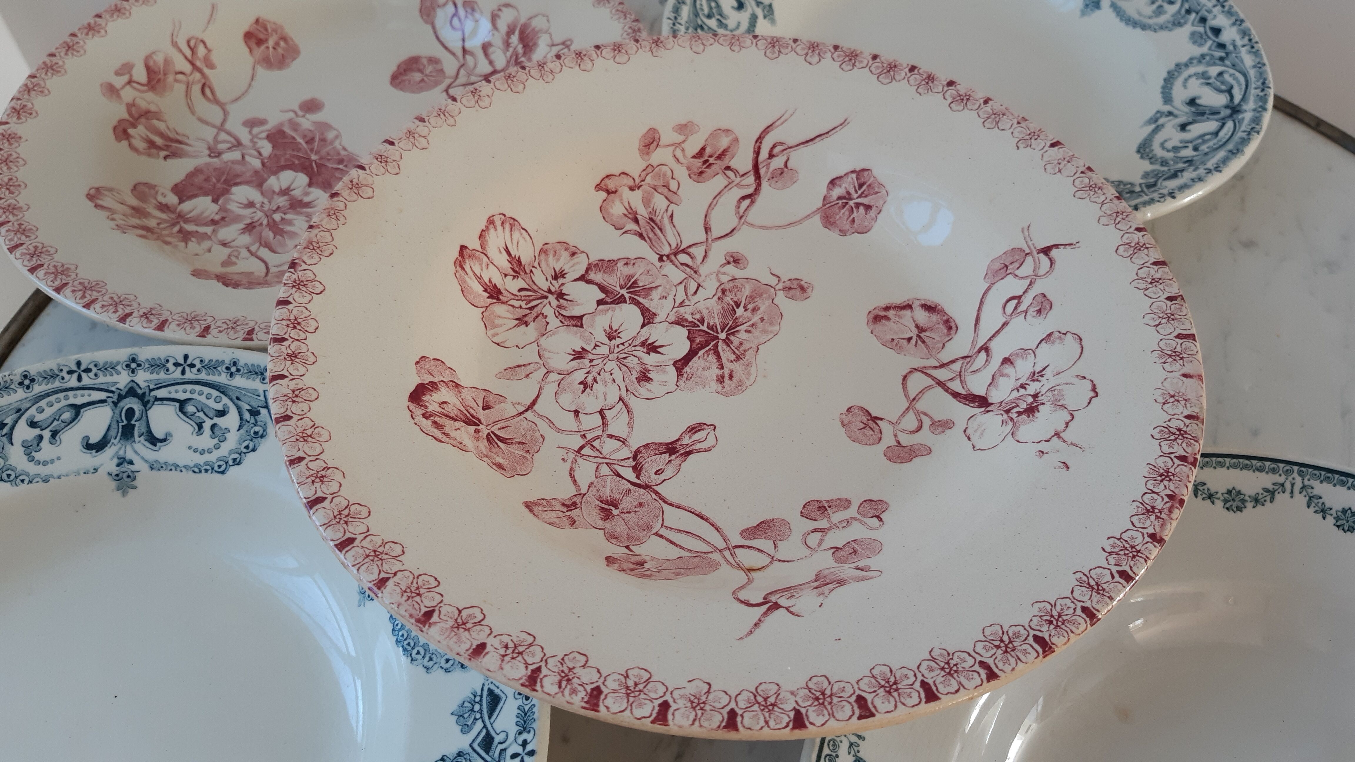 Lot de 6 assiettes creuses Terre de Fer dépareillées Gien et St Amand fin XIXème