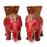 A pair of red and gold ceramic vases in the shape of elephants, 1940s.